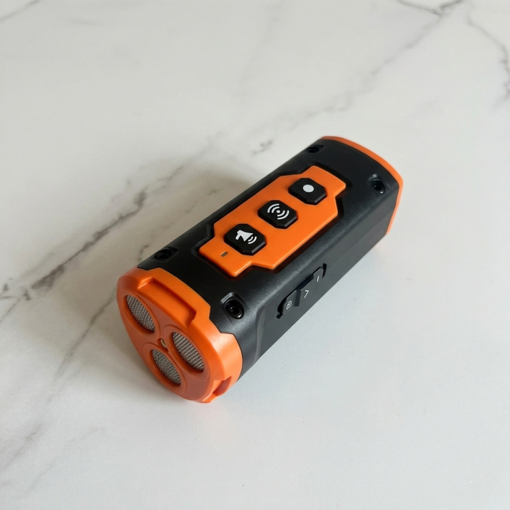 Orange and black training device on a marble surface