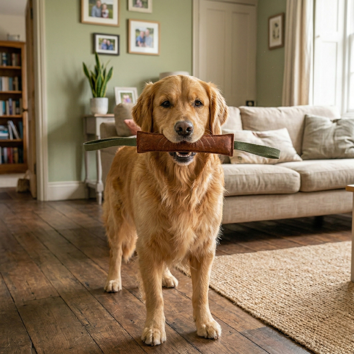 tug toy in dogs mouth