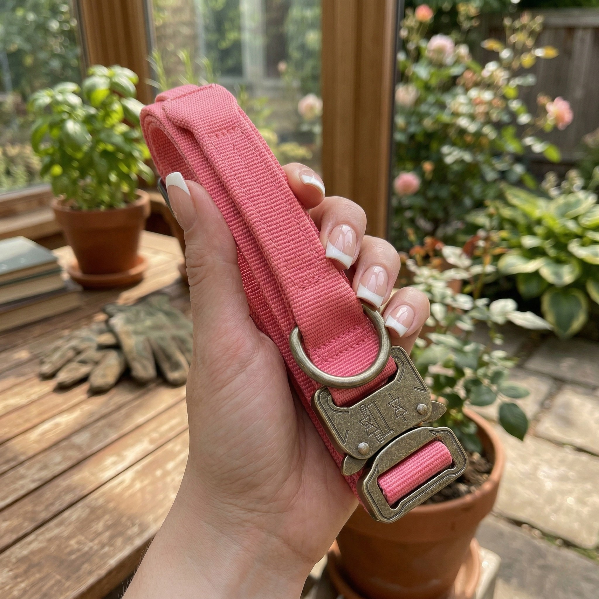 Pink dog collar with handle