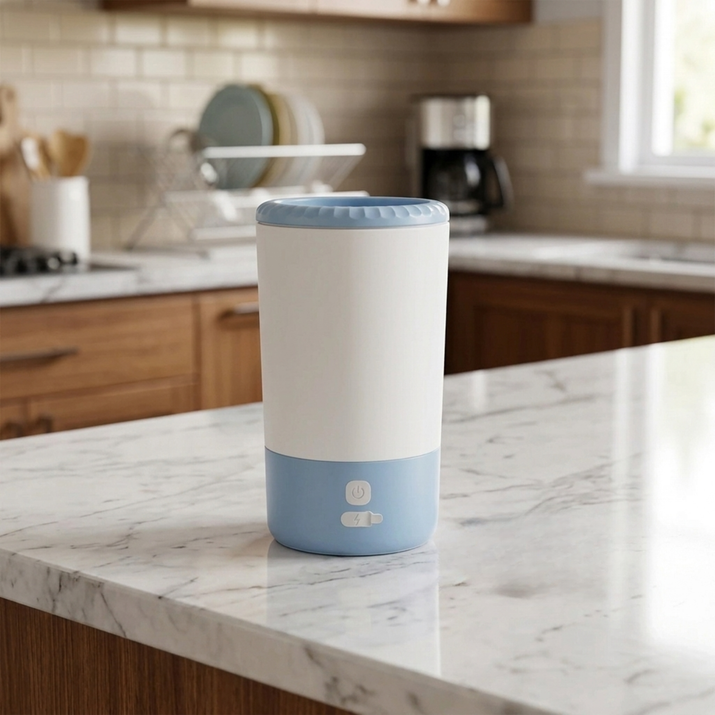 white and blue paw cleaner on kitchen counter