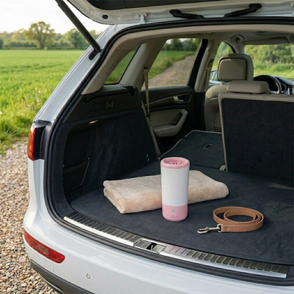 automatic paw cleaner in back of car